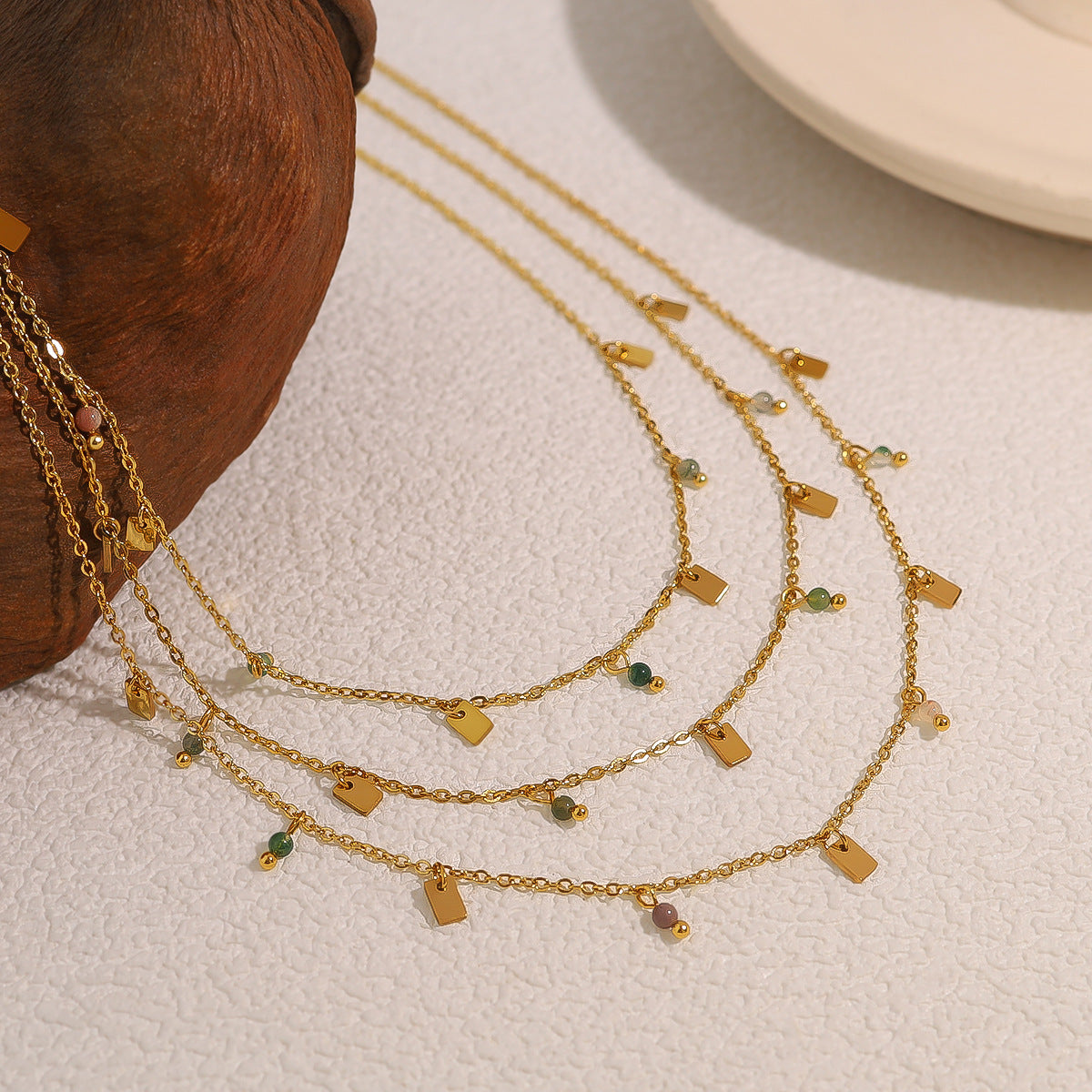 Wholesale Titanium Steel Bohemian Color Irregular Gravel Necklace