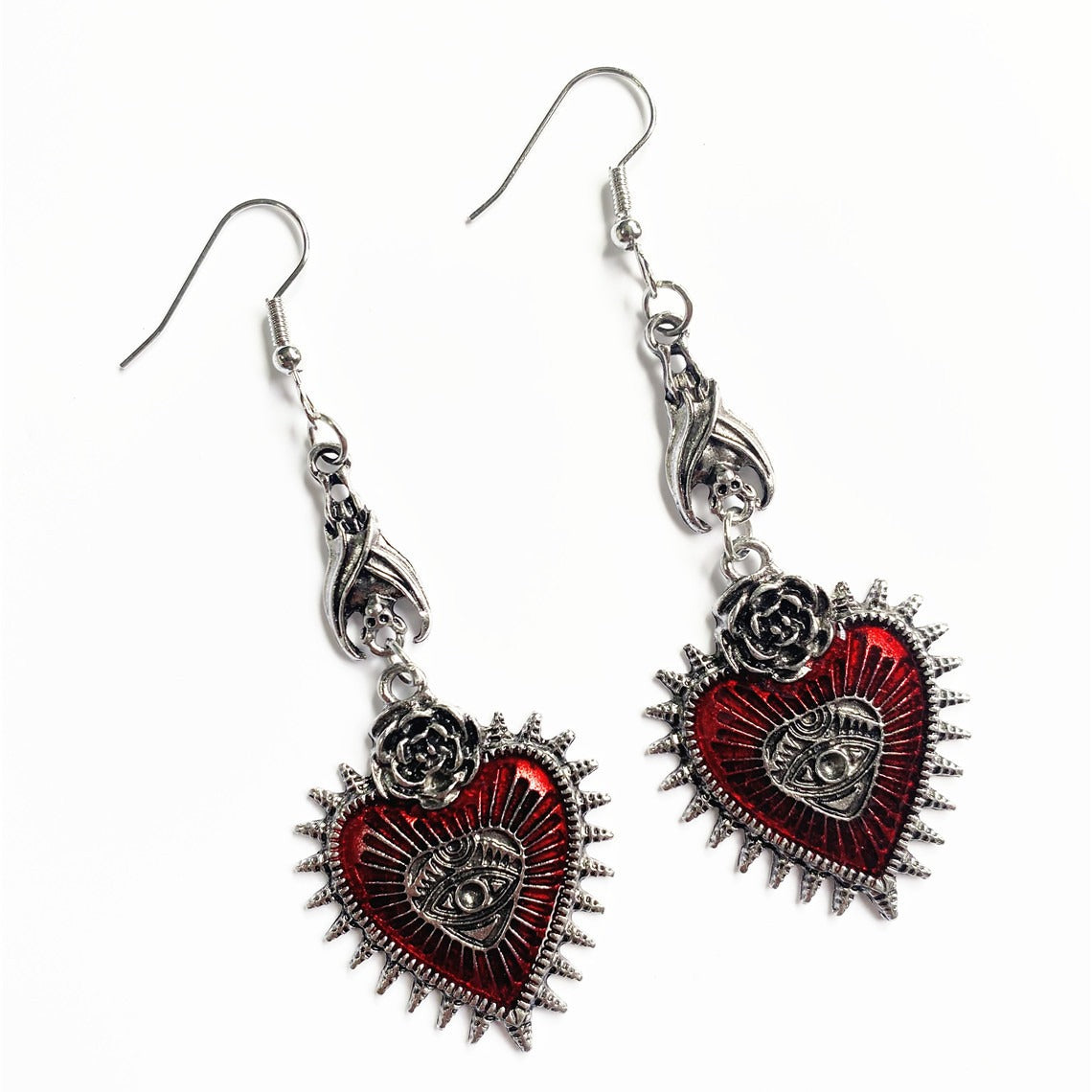 Wholesale Gothic Punk Rose Wings Flower Red Oil Drop Heart Earrings