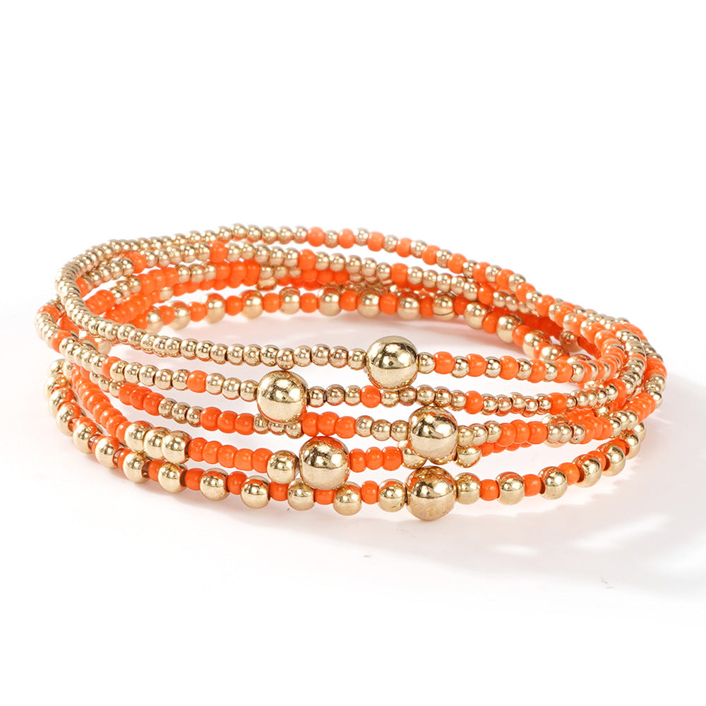 Wholesale Gold Tone Seed Bead Bracelet 5 Piece Set Hand Knitted Geometric Unisex Design Fashion Jewelry Accessory For Everyday Wear And Gifting