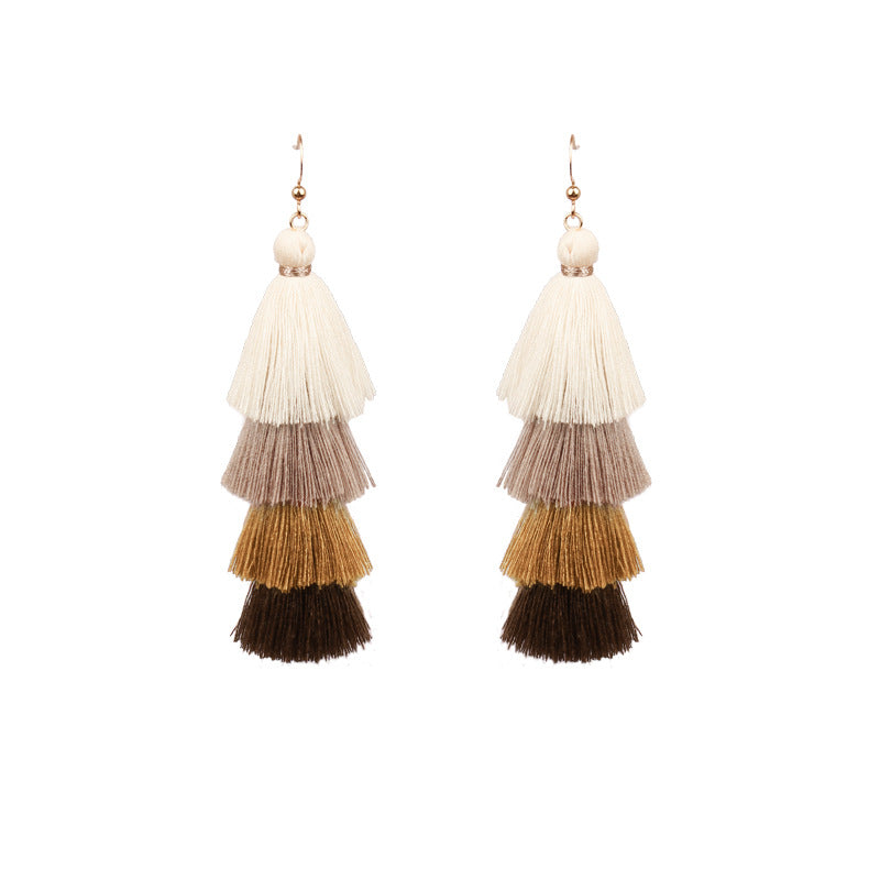 Wholesale Bohemian Tassel Earrings Long Color Matching Multi Layer Fashion Accessory