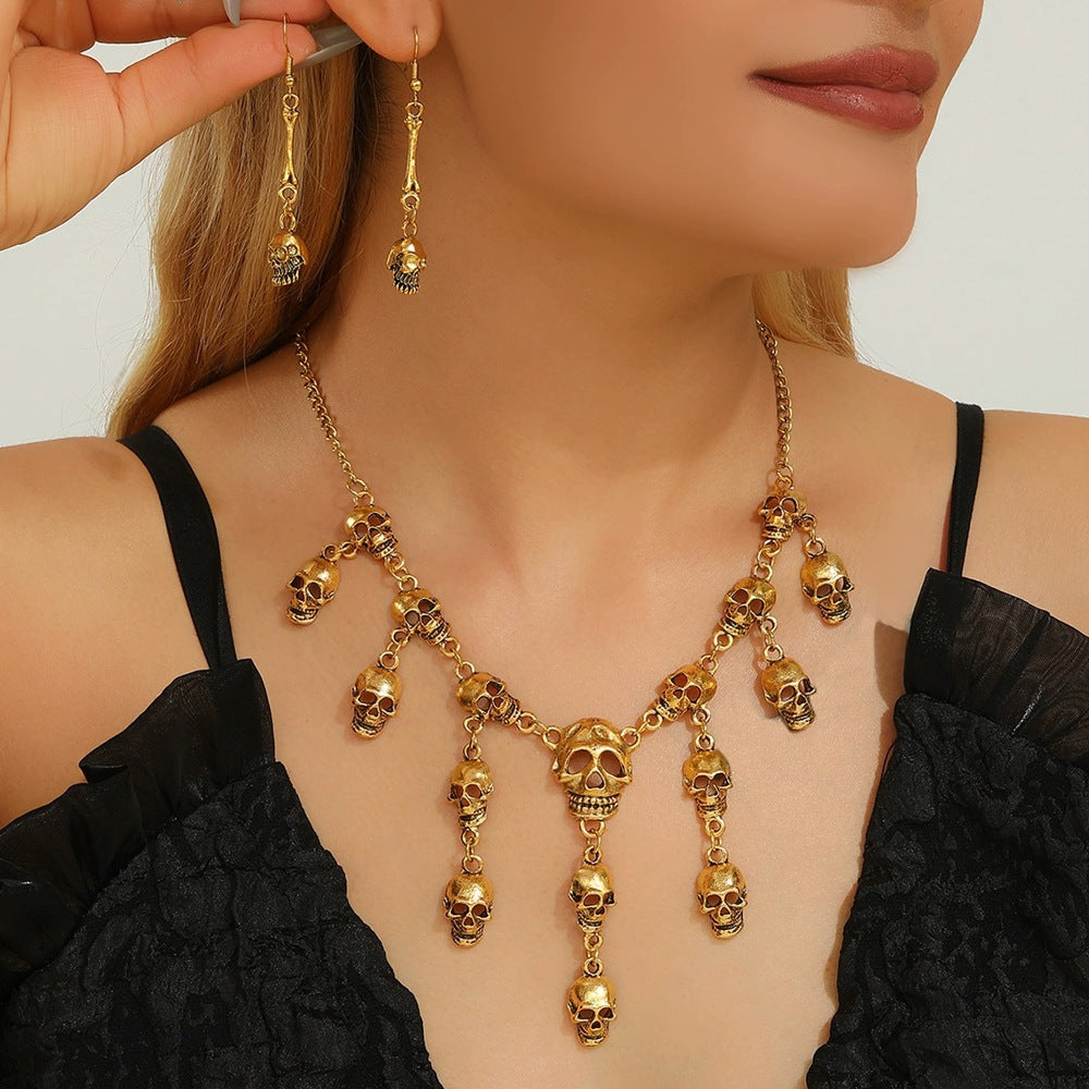 Wholesale Punk Gothic Skull Alloy Necklace and Earrings Set Fashion  Jewelry Gift