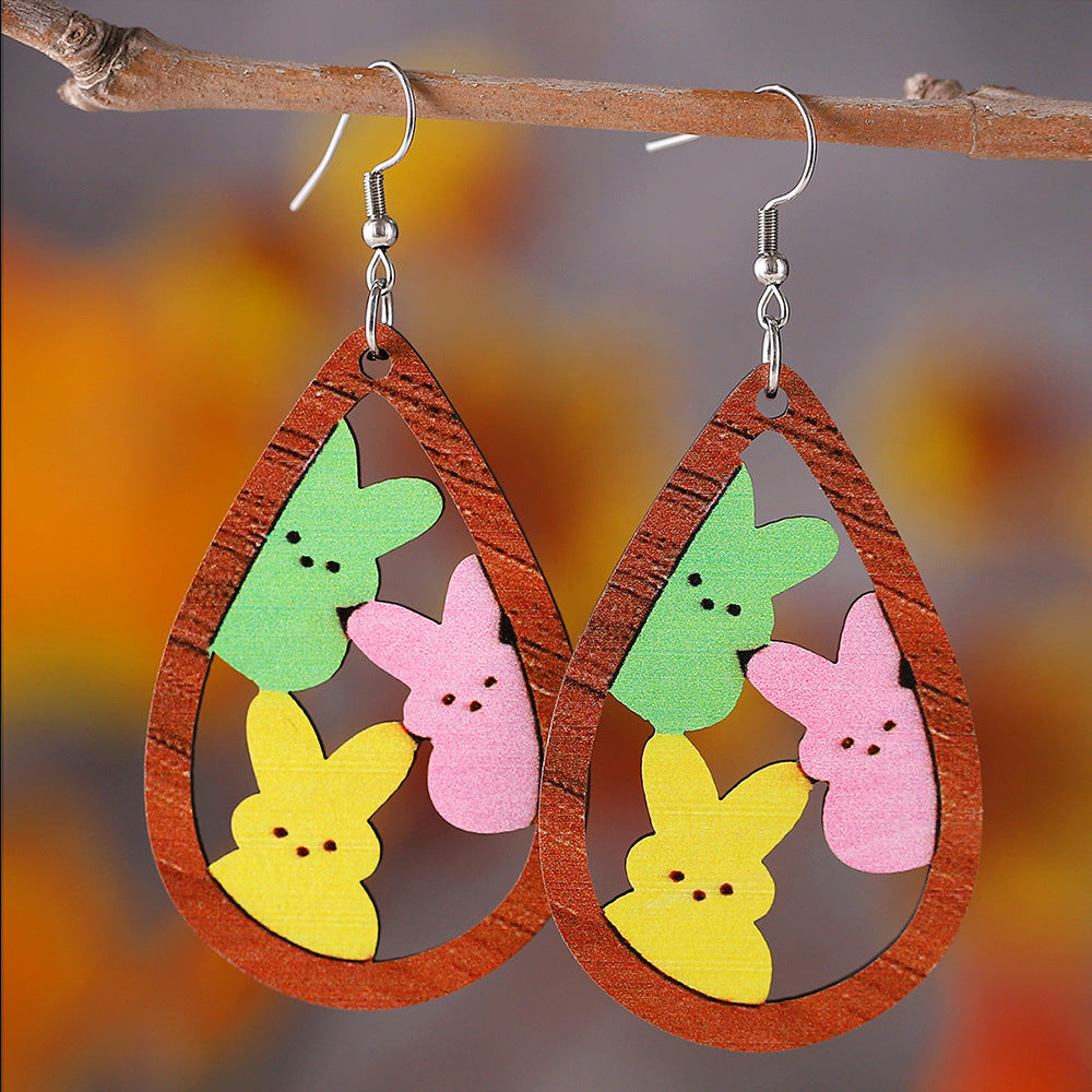 Wholesale  Easter Water Drops Hollow Rabbit Earrings