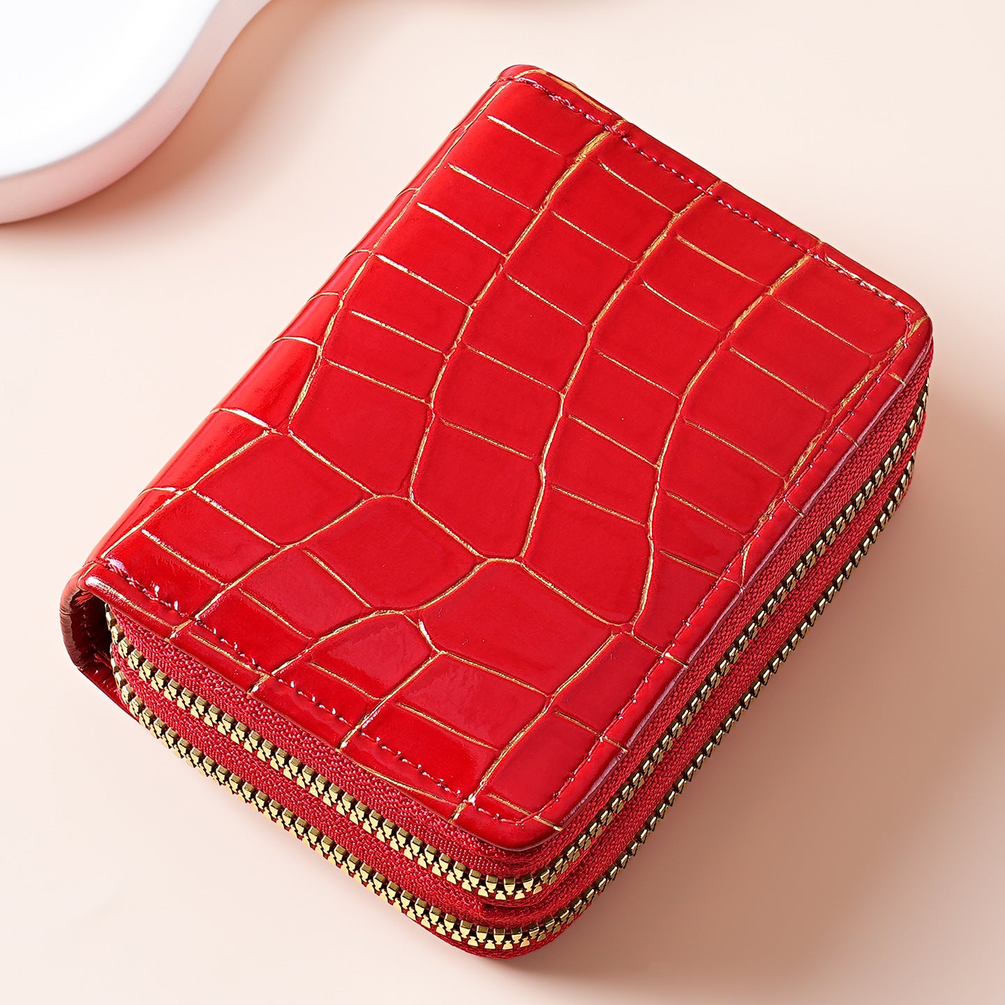Wholesale Women S Everyday PU Leather Card Holder Wallet Stone Texture Multi Slot Double Zipper Coin Purse