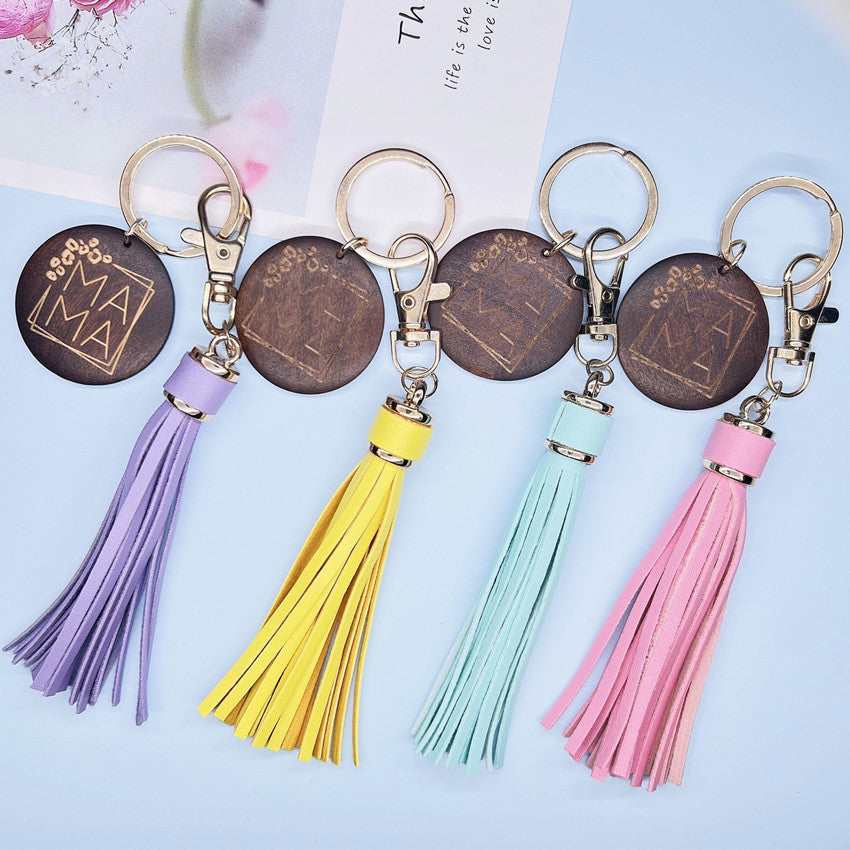 Wholesale Wooden MOM Mother's Day Tassel Creative Keychain