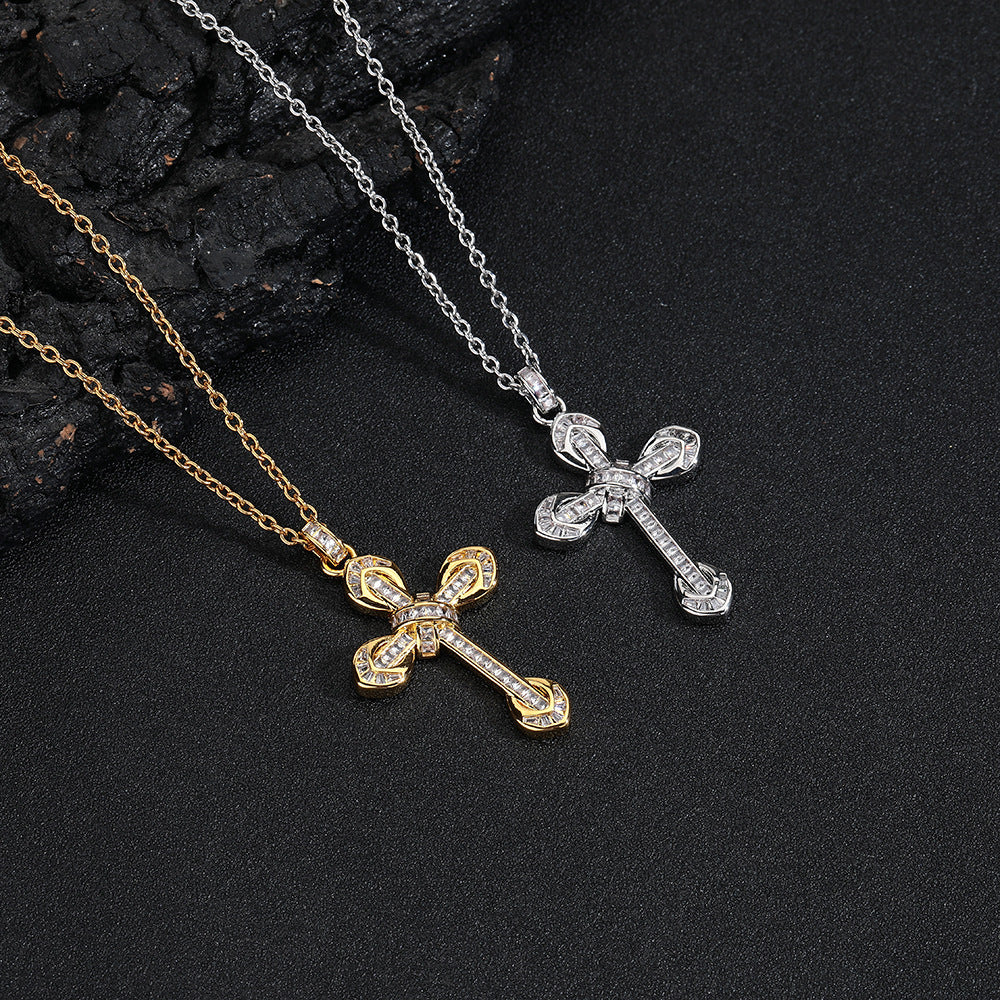 Wholesale Hip-hop Cross Pendant Zircon Necklace