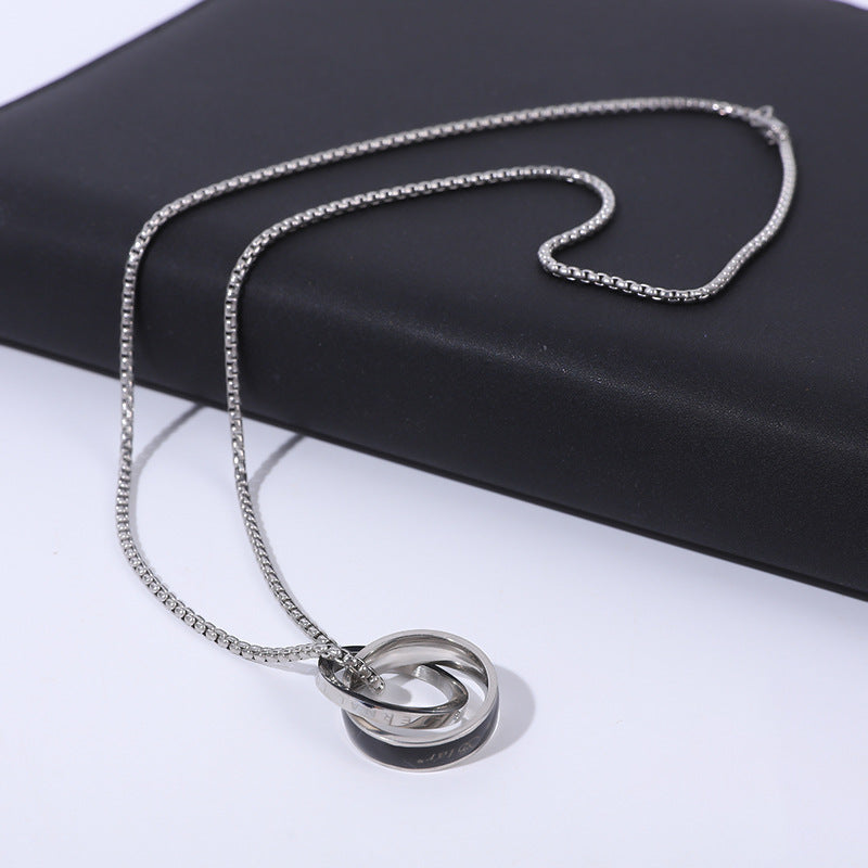 Wholesale Titanium Steel Double-ring Necklace