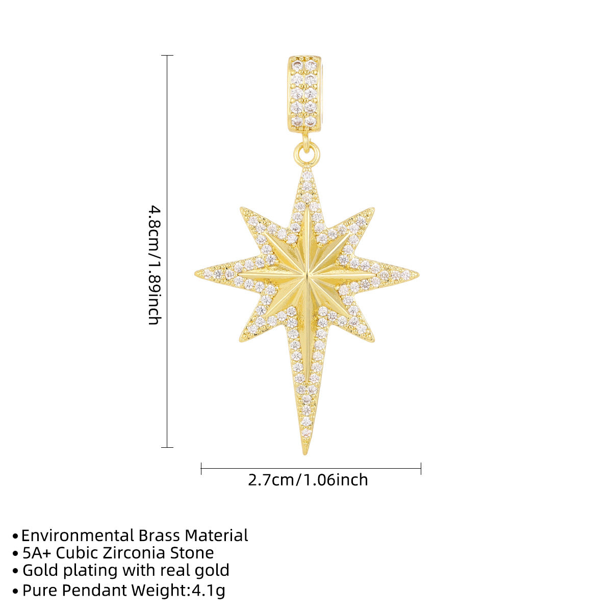 Wholesale Gold Plated Zircon Eight-Pointed Star Pendant Necklace Women Fashion Jewelry Accessory Boutique Resale Gift
