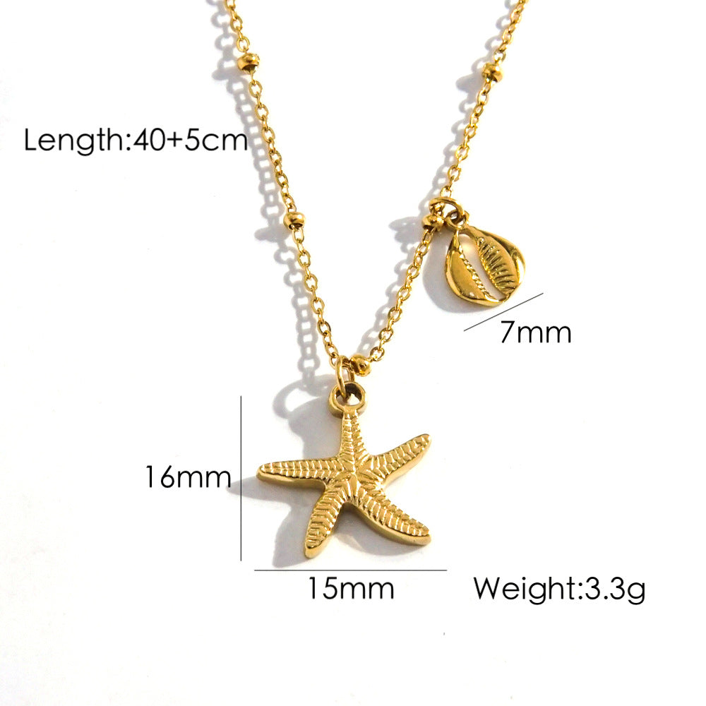 Wholesale Stainless steel Shell Starfish Double Pendant Necklace