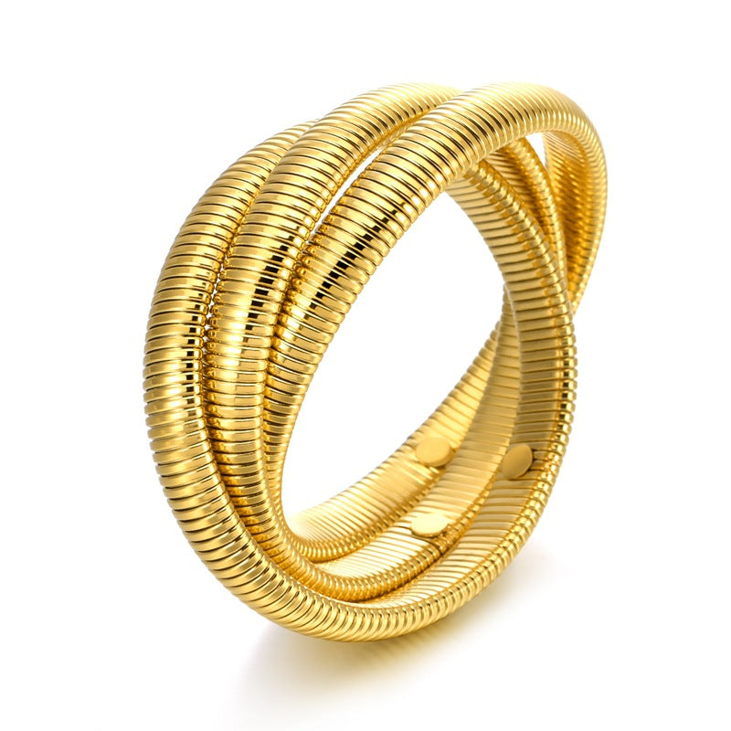 Wholesale Titanium steel three-layer semicircle wide bracelet