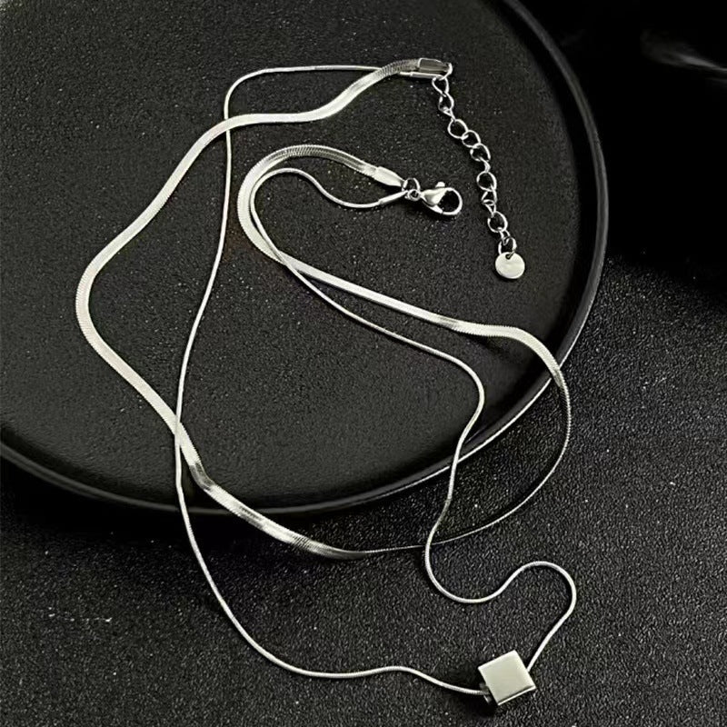 Wholesale Double Layer Stacked Square Titanium Steel Snake Bone Chain