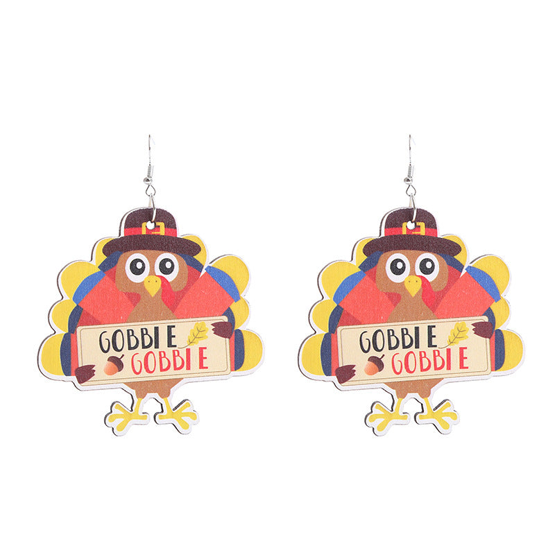 Wholesale Thanksgiving Pumpkin Maple Leaf Turkey Wooden Earrings ACC-ES-CT030