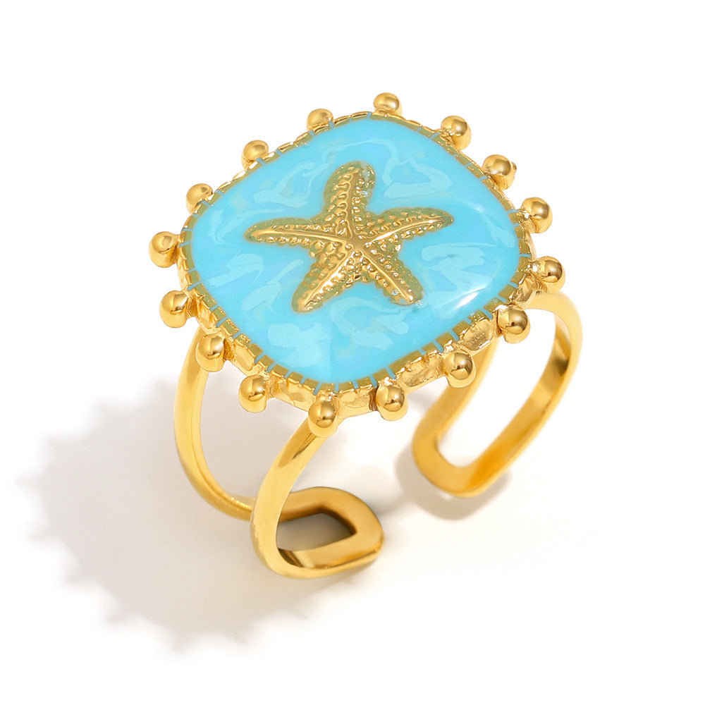 Wholesale 18K Gold Plated Stainless Steel Starfish Oval Ring Fashion Jewelry Gift Boutique Resale