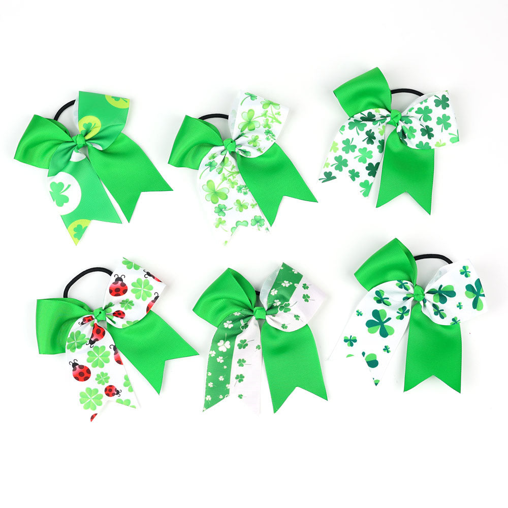 Wholesale  children's Clover dovetail bow rubber band St. Patrick's holiday hair scrunchies