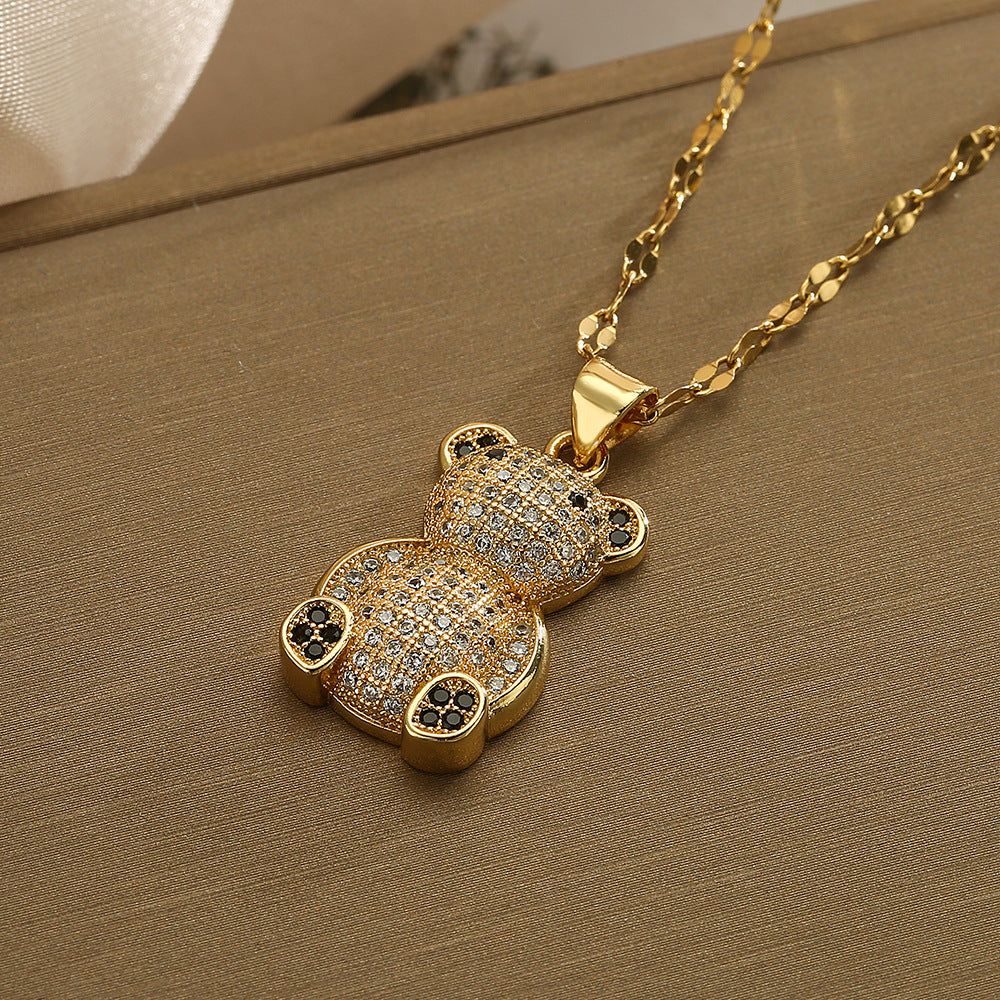 Wholesale Copper Plated True Gold Zircon Bear Pendant Necklace ACC-NE-AG001