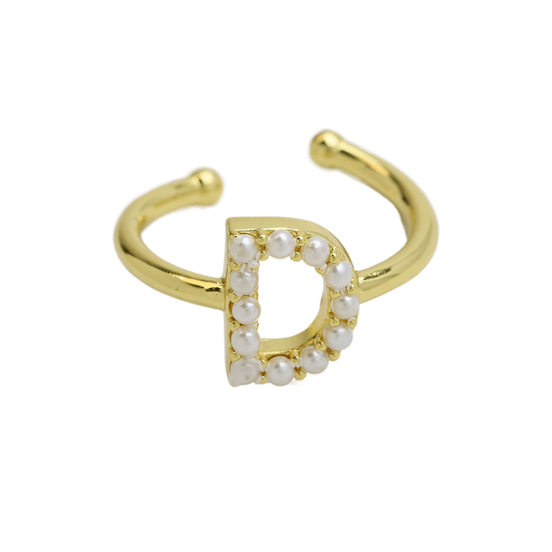 Wholesale  brass pearl 26 English letters open ladies ring