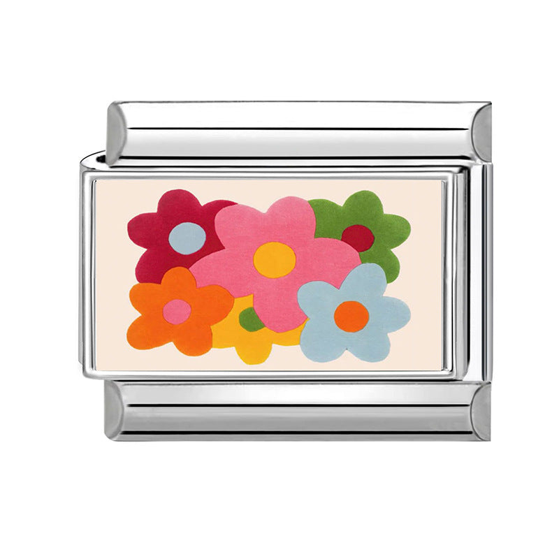 Wholesale DIY Creative Patchwork Floral Butterfly Guitar Modular Bracelet Stainless Steel Jewelry Accessory