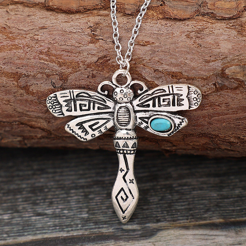 Wholesale Retro Turquoise Dragonfly Pendant Necklace Fashion Jewelry Accessory