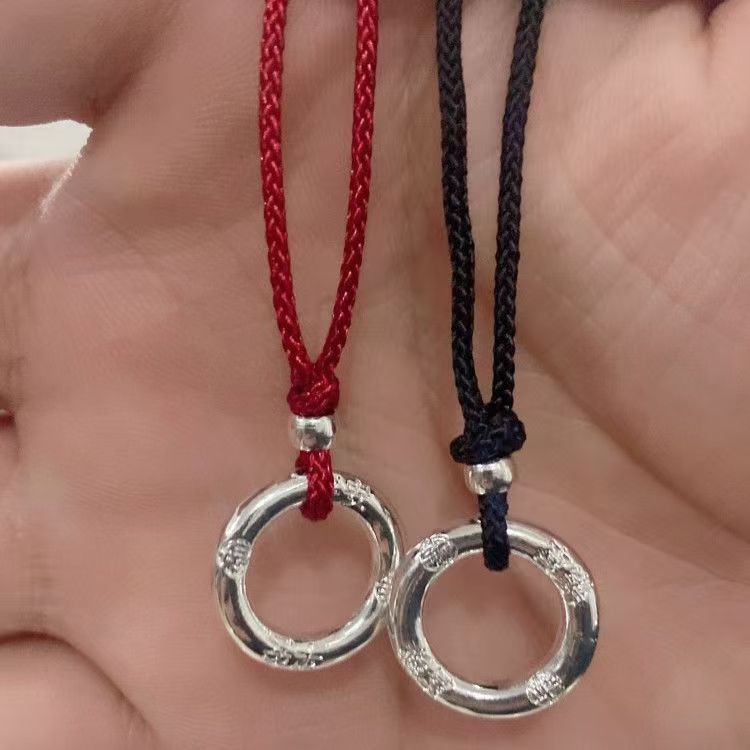 Wholesale Hand Knitted Peace Pendant Necklace For Women Red Alloy Geometric Chain Stylish Layering Jewelry