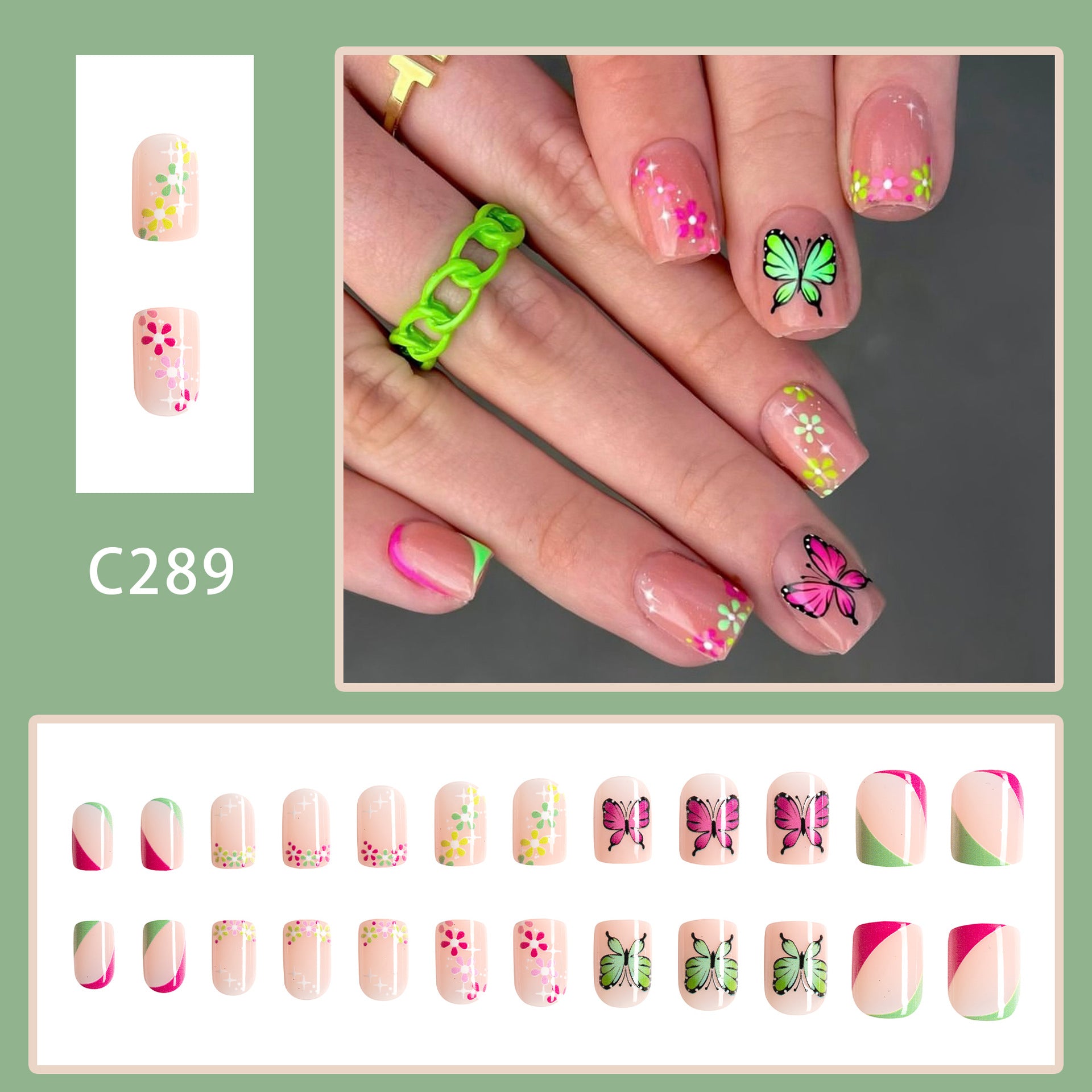 Wholesale 24 Pieces/box Nail Stickers Flower Butterfly Manicure Press-on Nails Kits ACC-NS-GuaiXL002