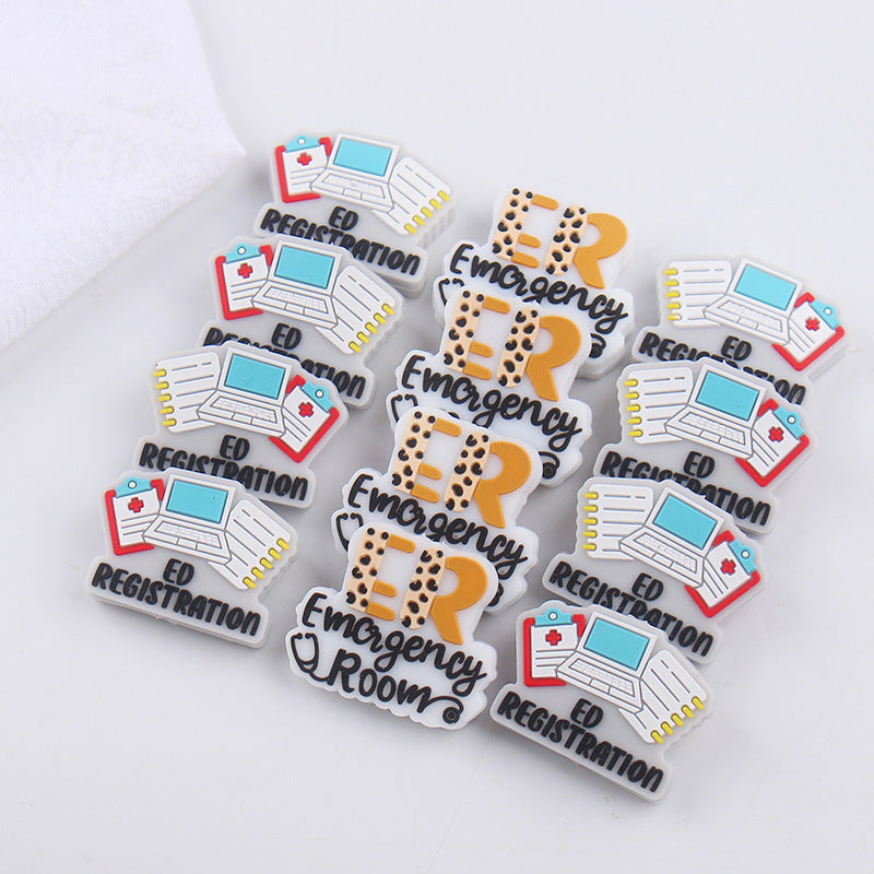 Wholesale 10pcs Cartoon Registration Sheet Emergency Room Silicone Beads Focal Beads DIY Beadable Pen Accessories ACC-BDS-GuangTian025