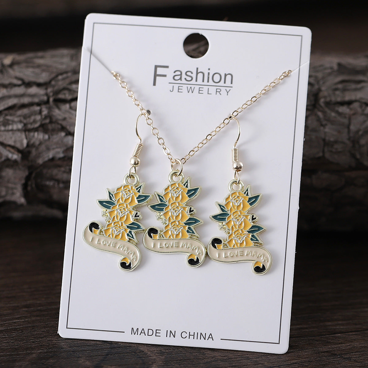 Wholesale Mother's Day Love Flower Diamond Crown Earrings Necklace Card suit