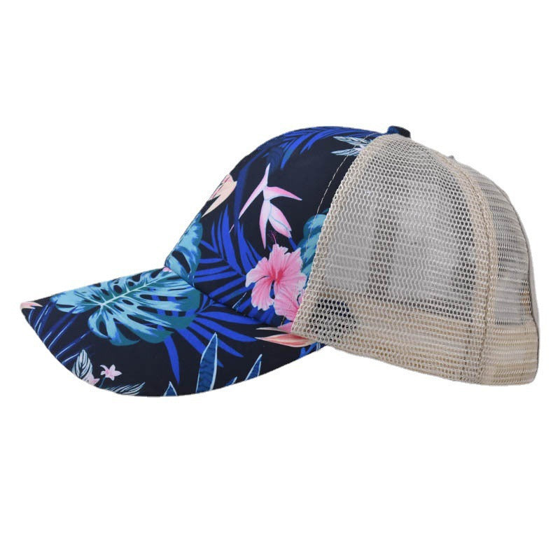 Wholesale Chic Women S Baseball Cap With Ponytail Opening Narcissus Floral Print Adjustable Sun Protection Summer Hat