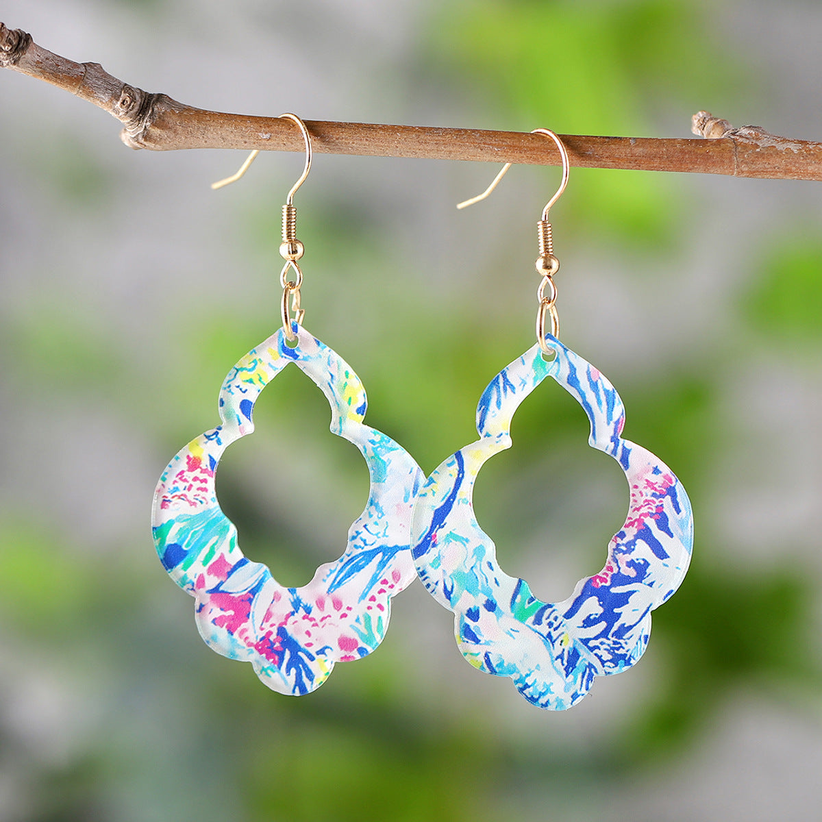 Wholesale  Fake Color Leaves Flowers Bohemian Hollow Pendant Earrings