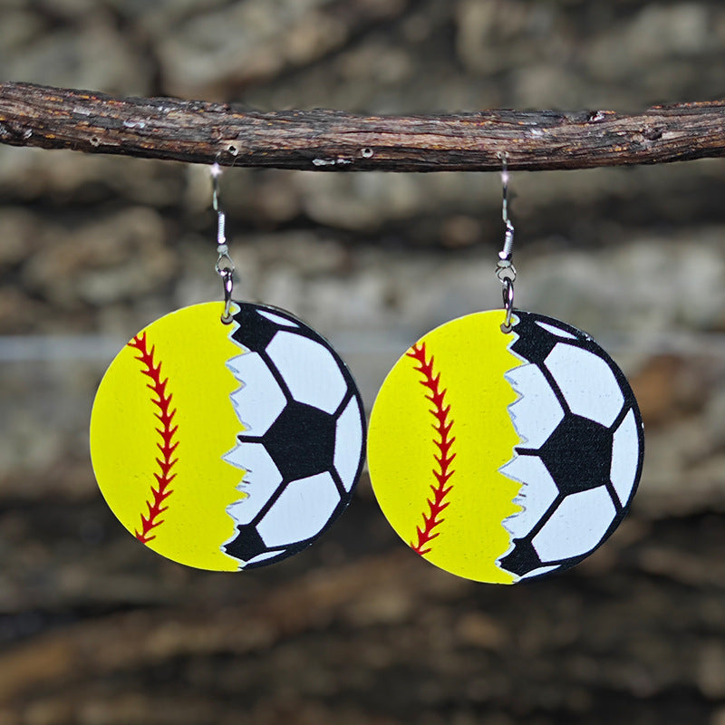 Wholesale Sports Wind Earrings Football Basketball Billiards Baseball Stitching Leopard Earrings