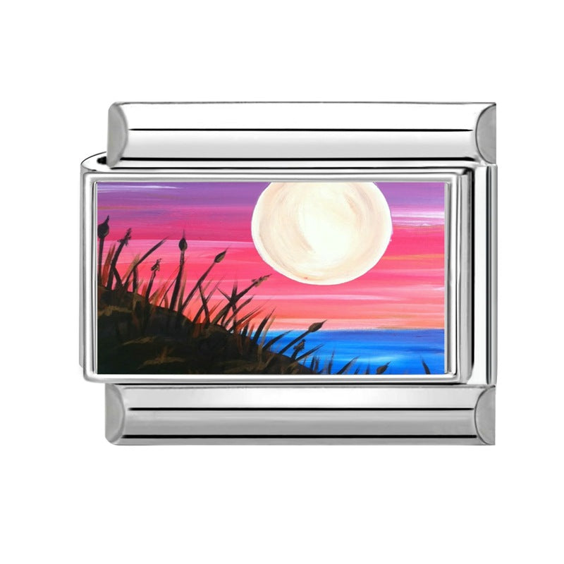 Wholesale Italian-Style Landscape Charm Stainless Steel Bracelet Jewelry Accessory