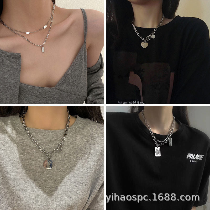 Wholesale titanium steel hip hop sweater necklaces