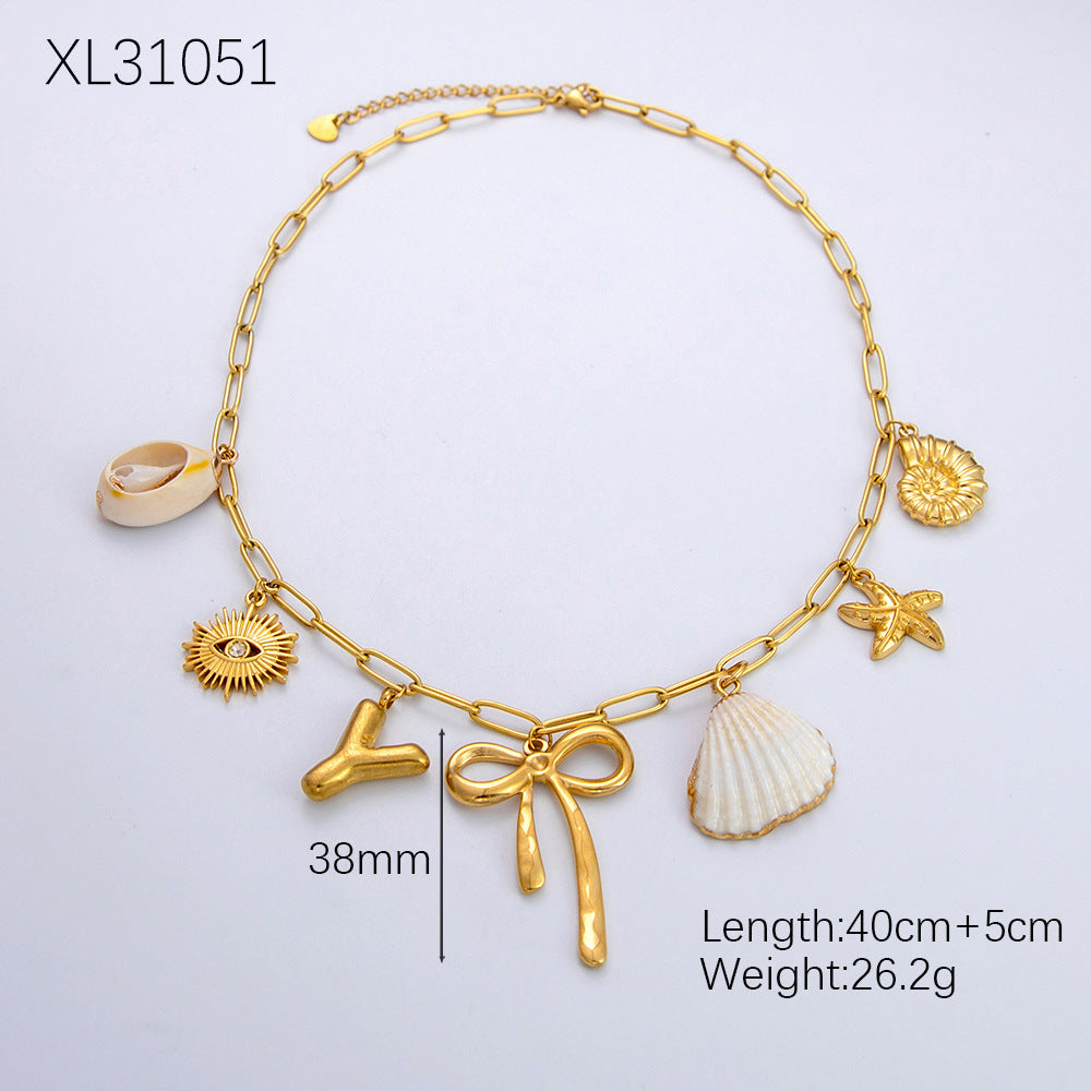 Wholesale Starfish Scallop Bow Heart Necklace 18K Choker Necklaces ACC-NE-YuHui011
