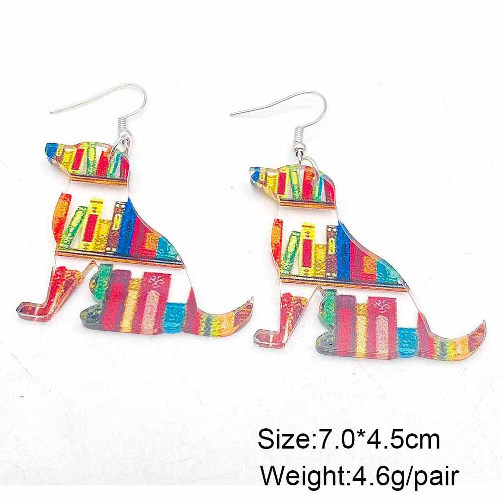 Wholesale Acrylic Teachers' Day Cat Dog Bookshelf Earrings ACC-ES-ChenY058