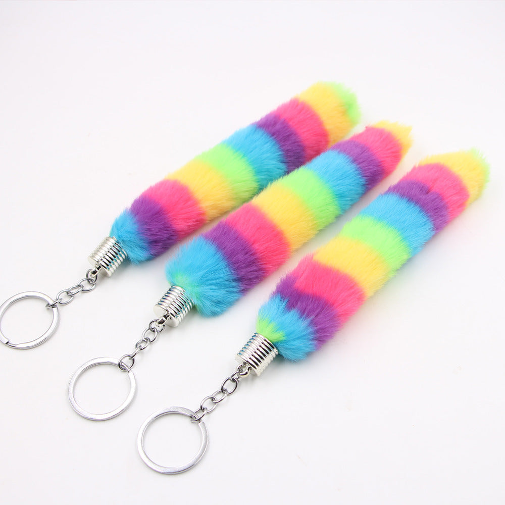 Wholesale colorful wool rainbow cute plush keychain