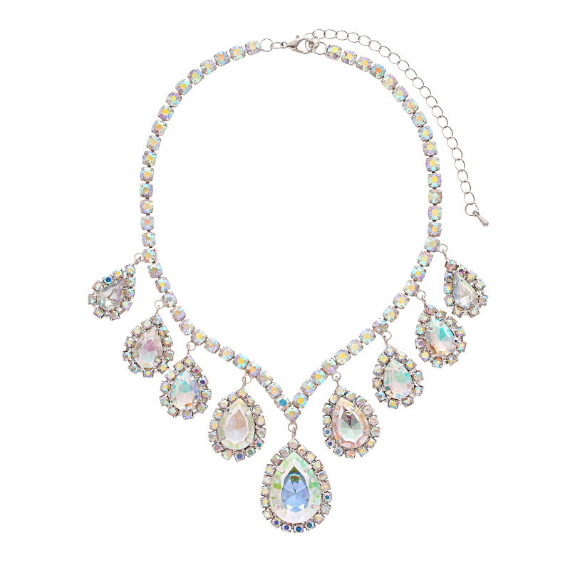 Wholesale  Light Luxury Diamond-encrusted Water Drops Geometric Collarbone Necklace