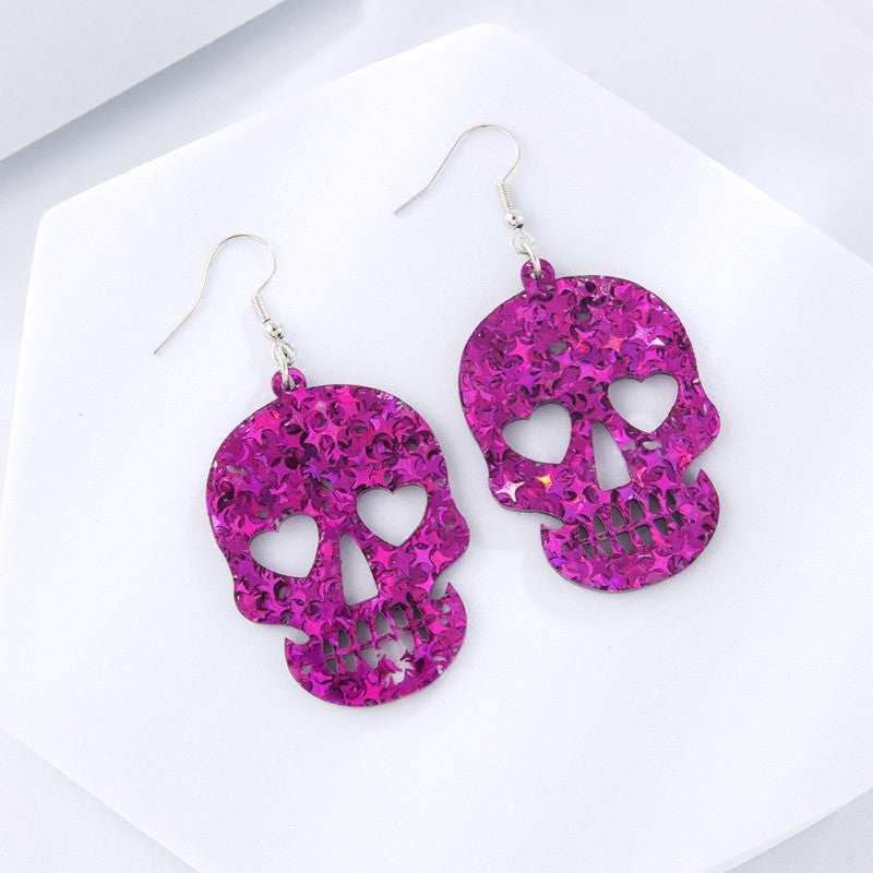 Wholesale  star sequins acrylic earrings  skull pendant plate earrings