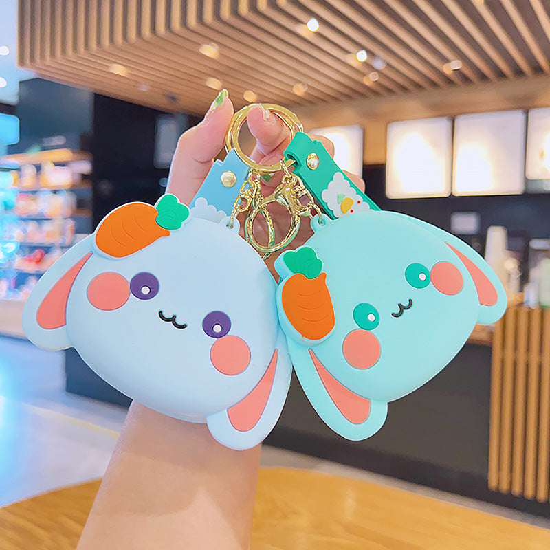 Wholesale Cute silicone carrot rabbit coin purse earphone storage case card holder keychain