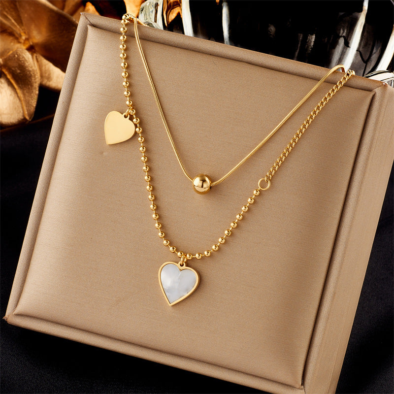 Wholesale Gold-plated Titanium Steel Necklace Multi-layered Butterfly Necklace Pearl Medal Necklace ACC-NE-QianYue001