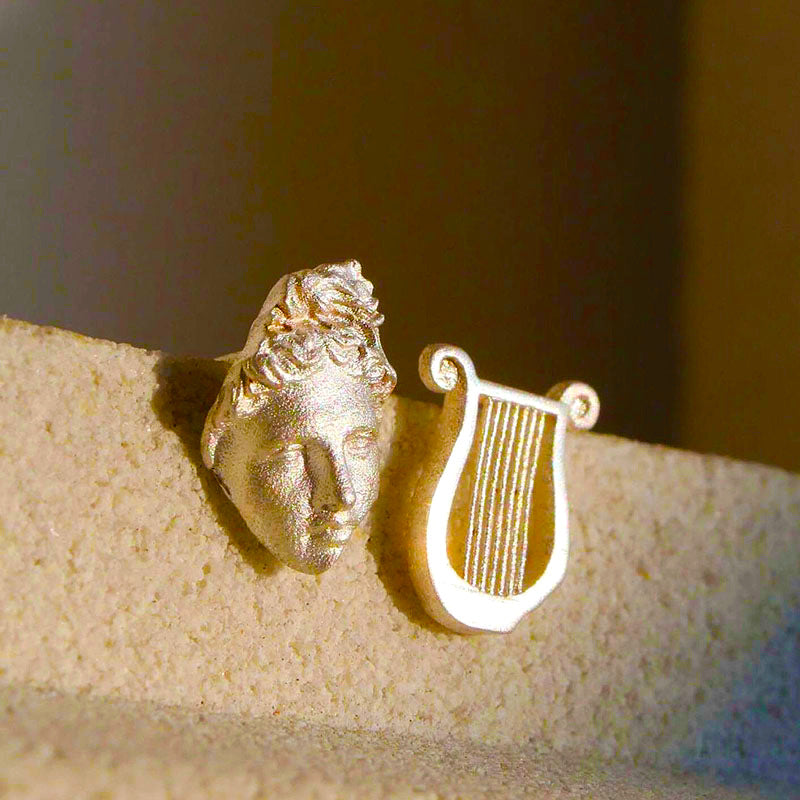 Wholesale Premium White Apollo and his Lyre Asymmetric Earrings