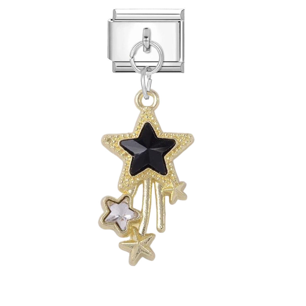 Wholesale Boutique Star Charm Pendant DIY Bracelet Jewelry Accessory Titanium Steel Enamel In Gold Silver Mocha
