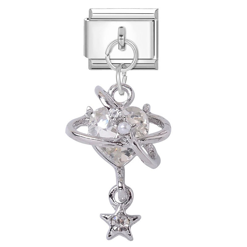 Wholesale Italian Charm Bracelet 9mm DIY Splicing Double Pendant Pentagram Stainless Steel Composable Bracelet