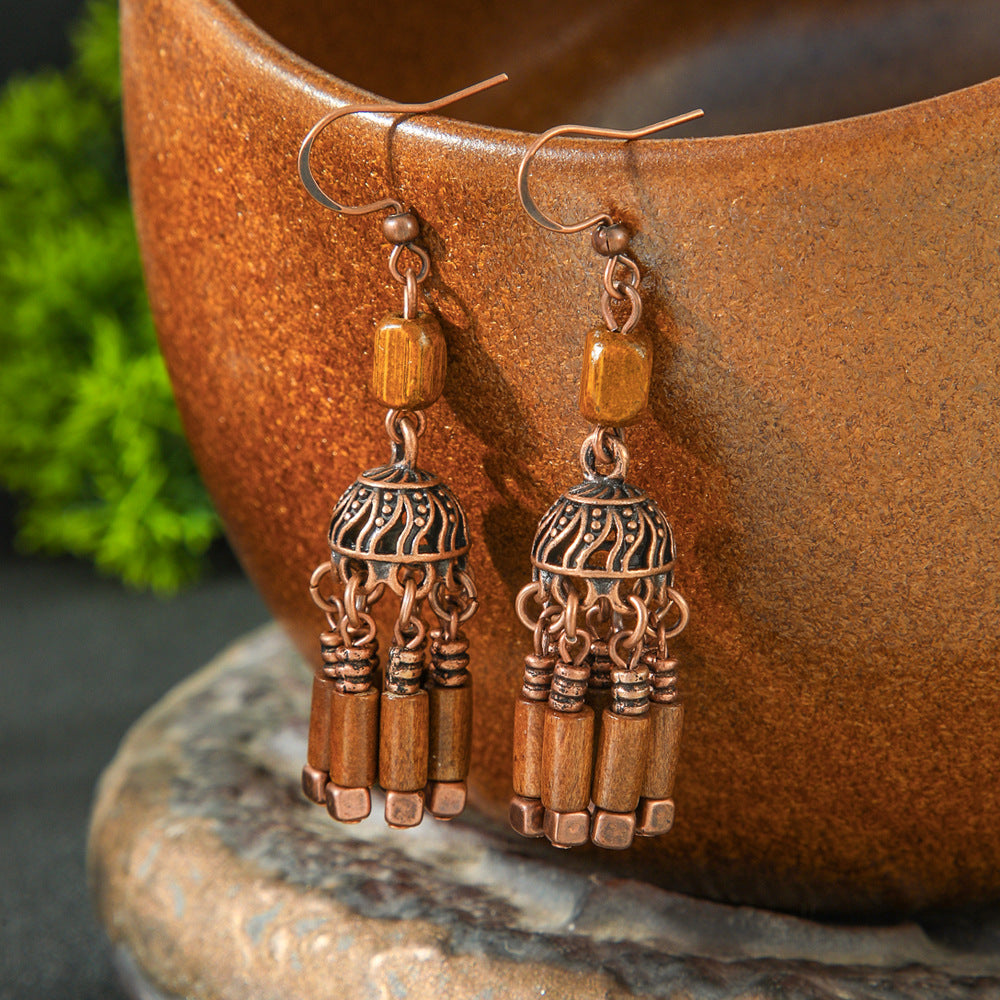 Wholesale Retro Ethnic Tassel Earrings Copper Handmade Beaded Women Fashion Accessory