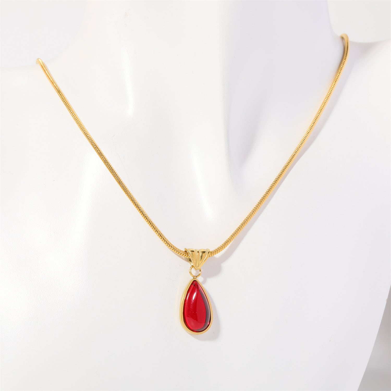 Wholesale 18K Gold Plated 12 Birthstone Titanium Steel Water Drop Necklace