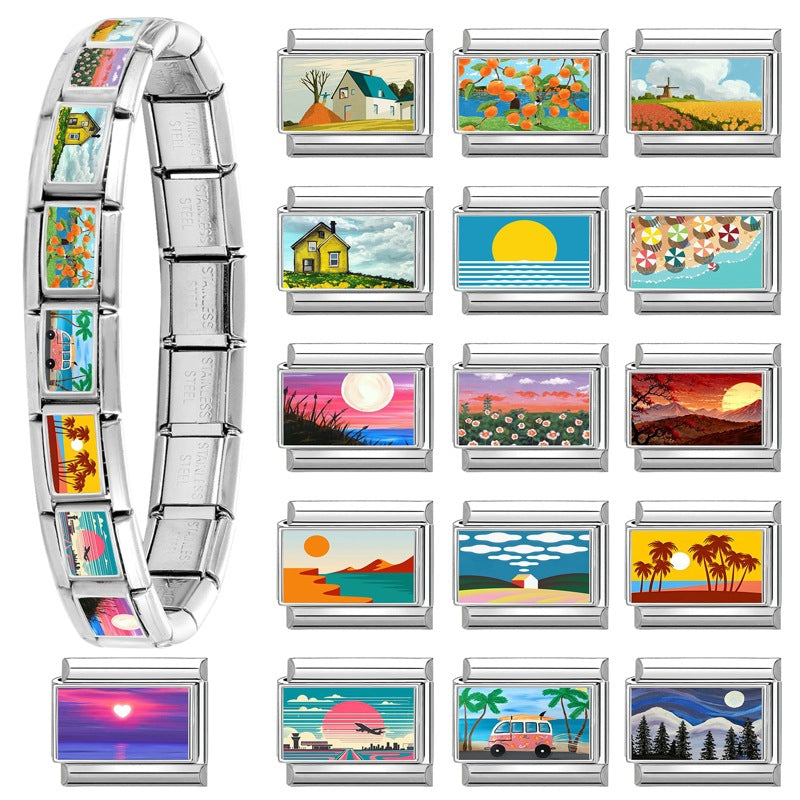 Wholesale Italian-Style Landscape Charm Stainless Steel Bracelet Jewelry Accessory