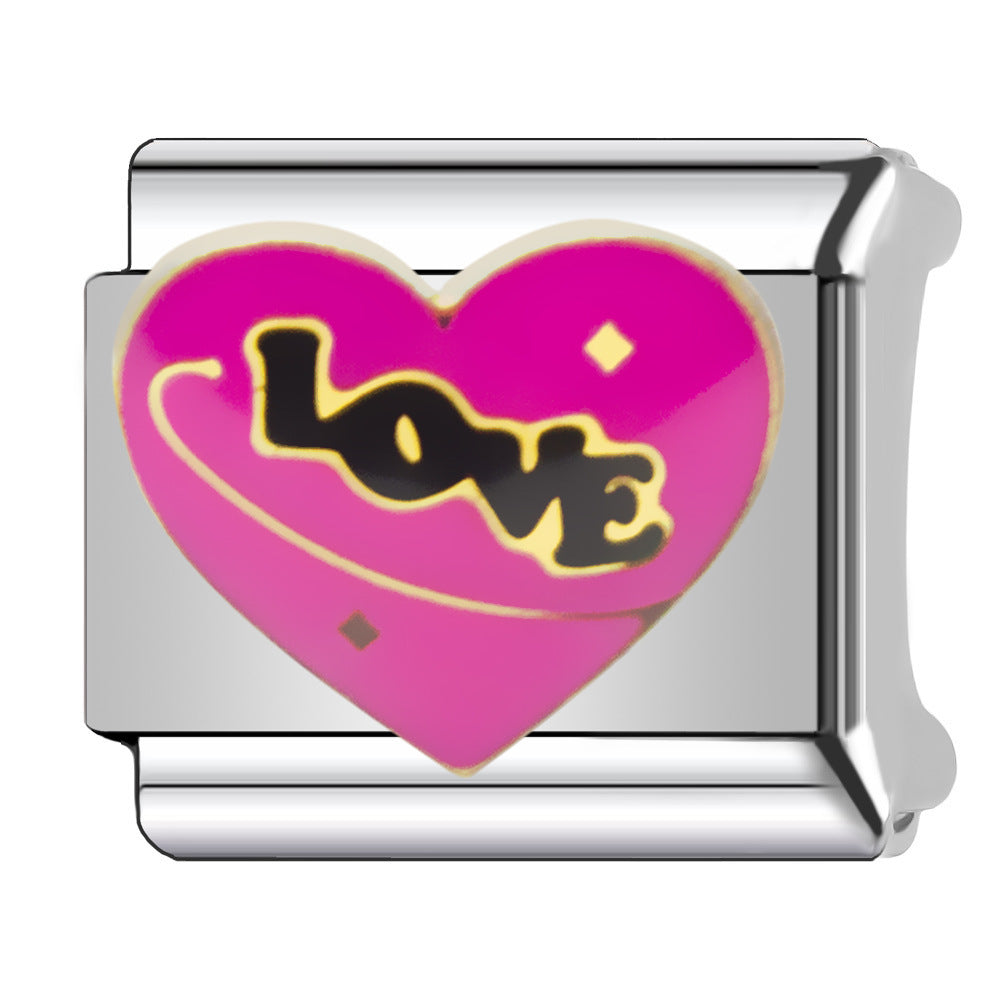 Wholesale Heart-Shaped Italian Module Bracelet Stainless Steel Dripping Oil Fashion Jewelry Accessory Gift