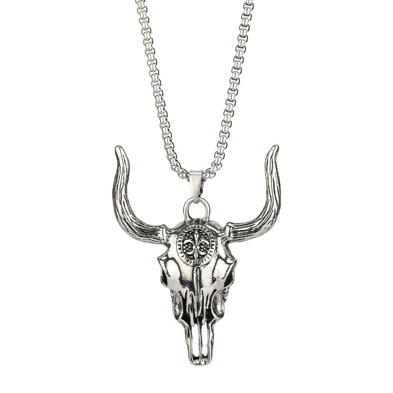 Wholesale all-match bull head skull titanium steel necklace