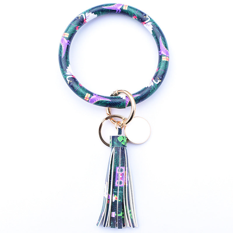 Wholesale Western Style Leopard Print Cow Print Cactus Leather Wristlet Keychain ACC-KC-QiuXue003