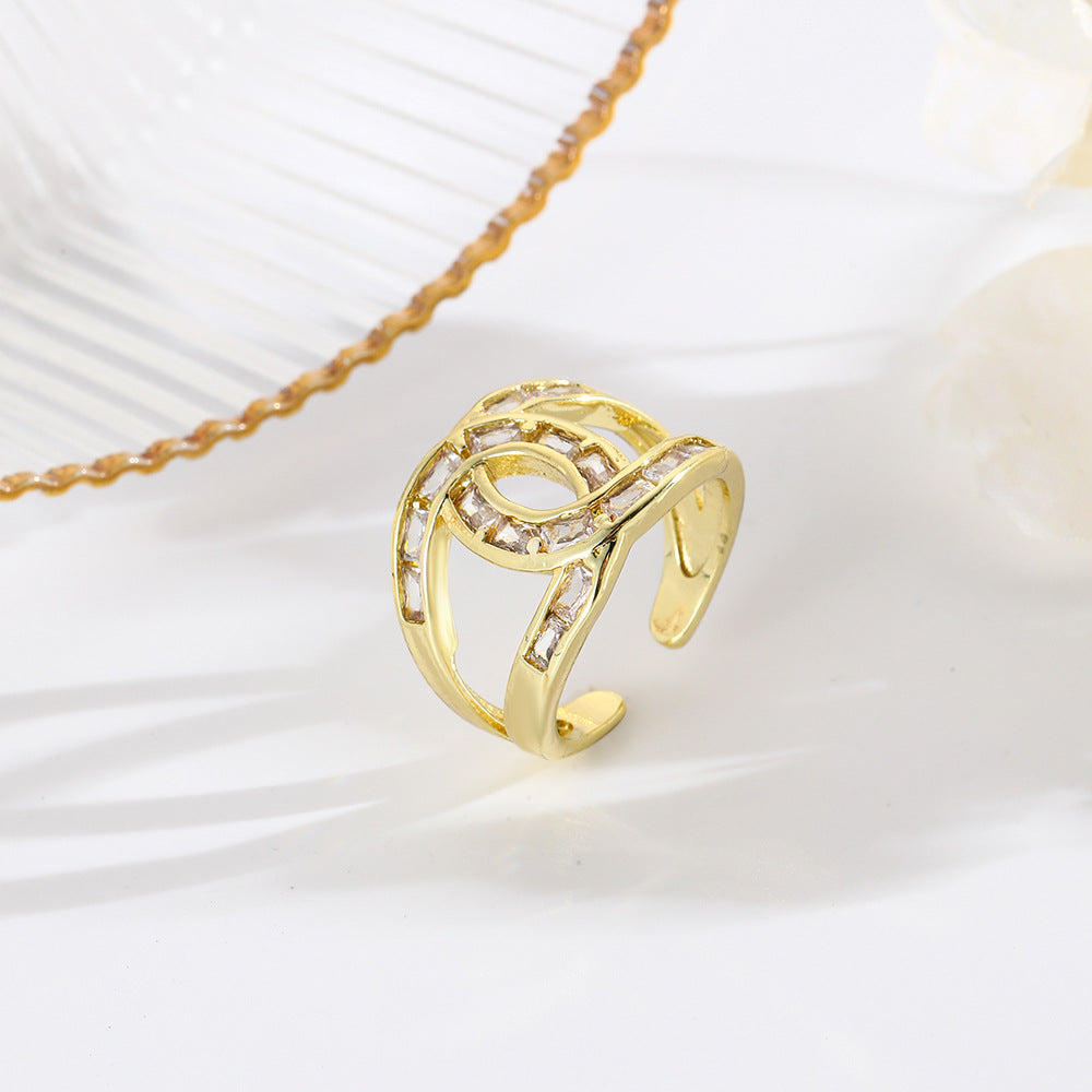 Wholesale 18k copper plated geometric adjustable ring