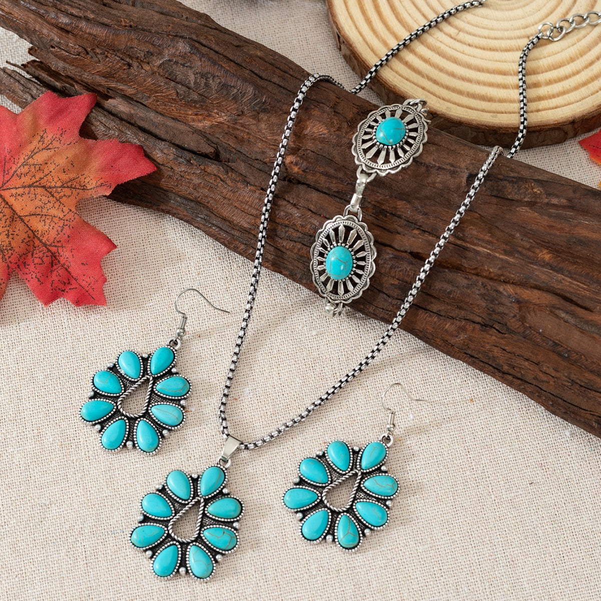 Wholesale Bohemian Vintage Turquoise Teardrop Necklace Earrings Bracelet ACC-NE-Gaoz002
