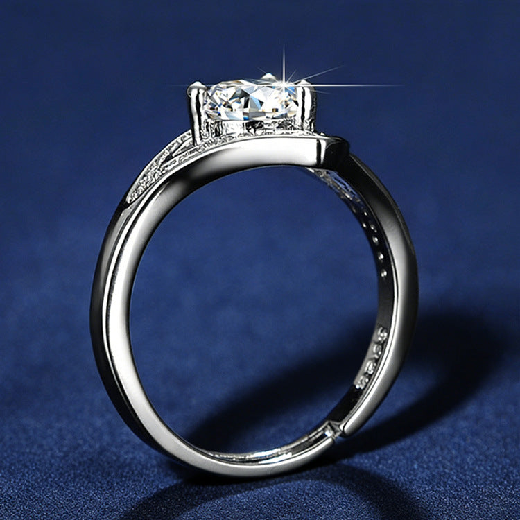 Wholesale Fan-Shaped Imitation Diamond Ring,  Silver Plated Copper,  Trendy Wedding Jewelry Accessory for Women