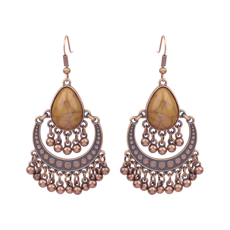 Wholesale Bohemian Wooden Earrings Tassel Bell Pendant Triangle Design Fashion Jewelry Accessory